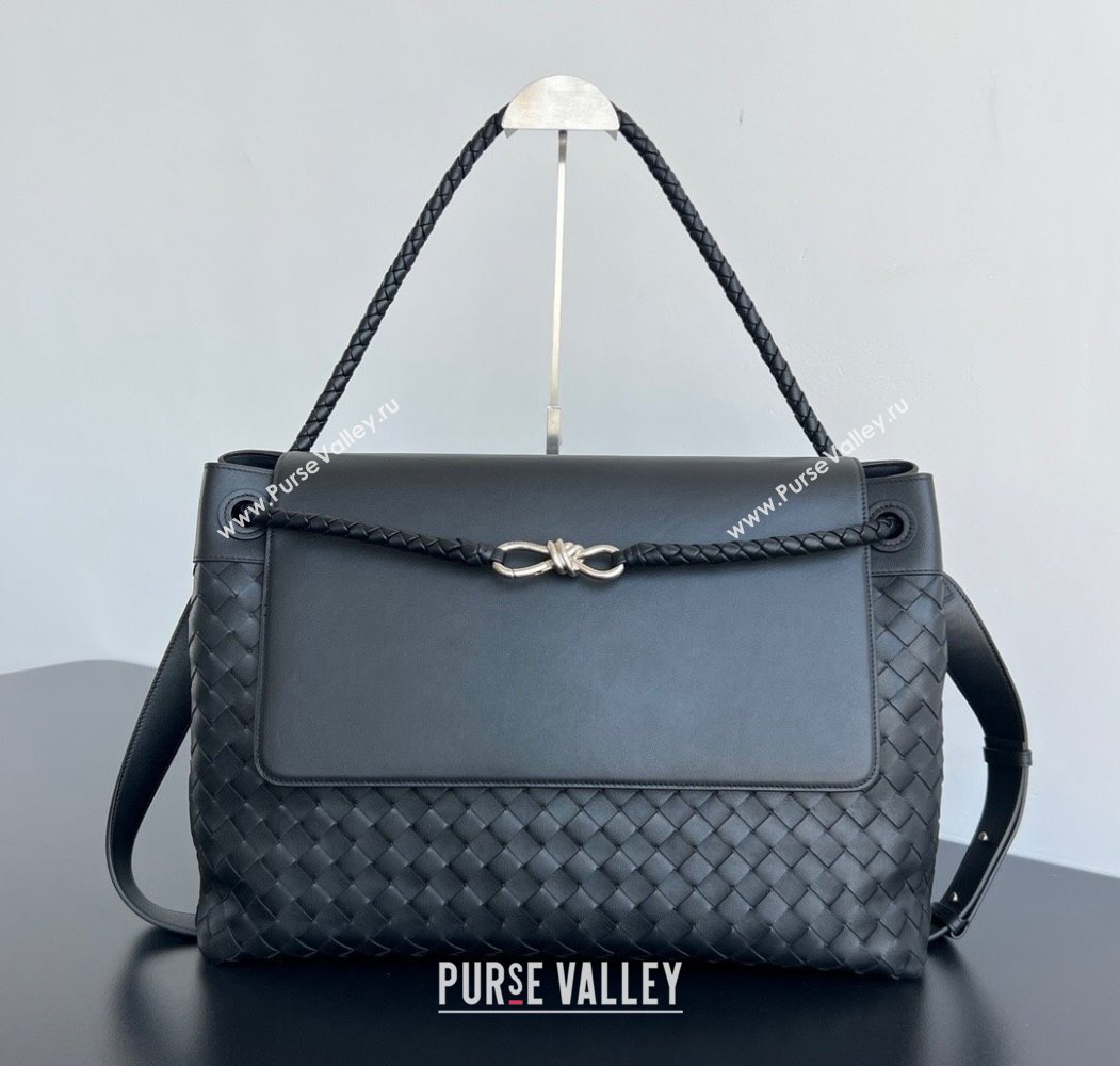 Bottega Veneta Mens Large Andiamo Messenger Bag in Intrecciato Leather 805969 Black 2025 (WT-250205049)