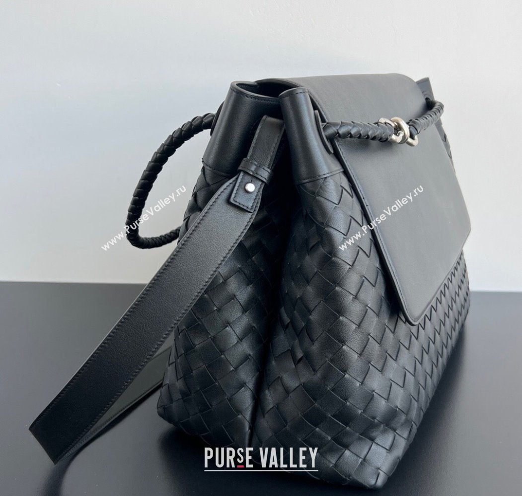 Bottega Veneta Mens Large Andiamo Messenger Bag in Intrecciato Leather 805969 Black 2025 (WT-250205049)