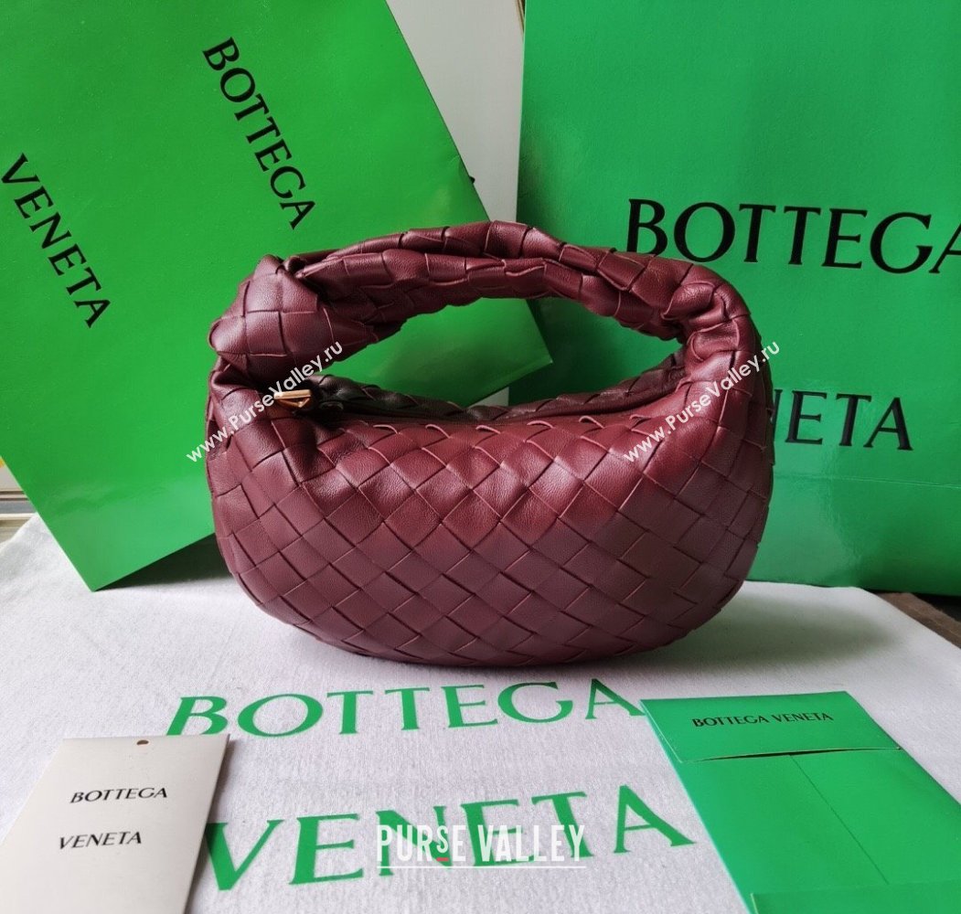 Bottega Veneta Mini Jodie Hobo Bag in Intrecciato Lambskin Dark Burgundy 2025 651876 (WT-250205079)