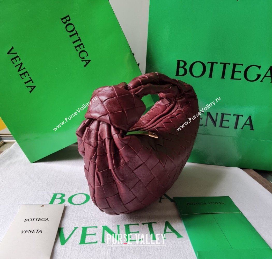 Bottega Veneta Mini Jodie Hobo Bag in Intrecciato Lambskin Dark Burgundy 2025 651876 (WT-250205079)