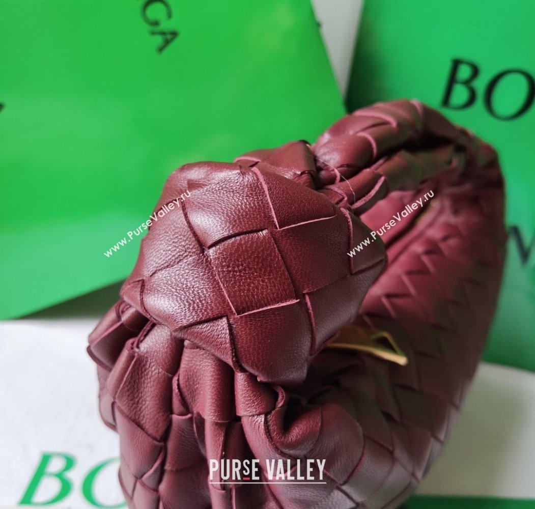Bottega Veneta Mini Jodie Hobo Bag in Intrecciato Lambskin Dark Burgundy 2025 651876 (WT-250205079)