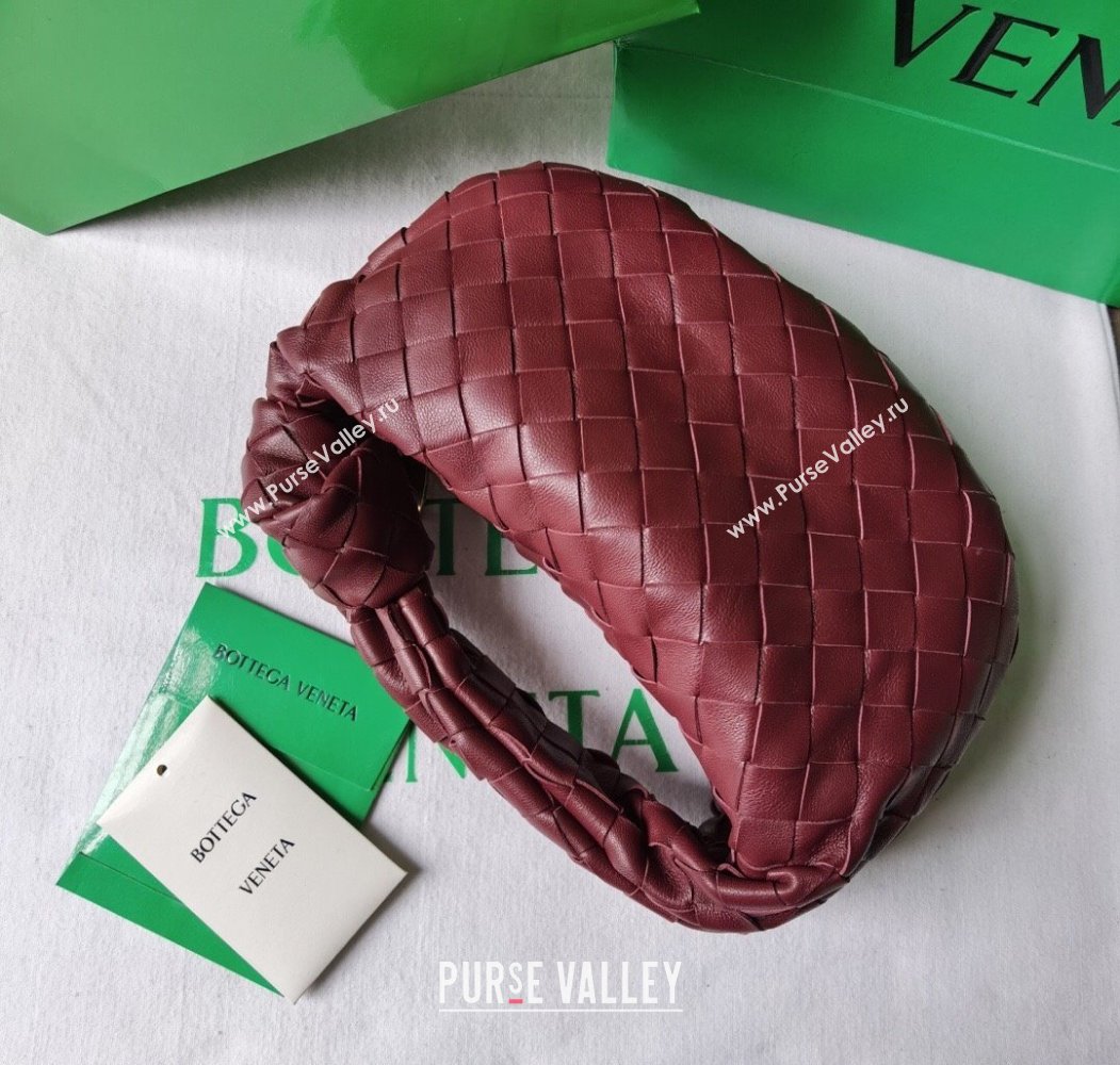 Bottega Veneta Mini Jodie Hobo Bag in Intrecciato Lambskin Dark Burgundy 2025 651876 (WT-250205079)