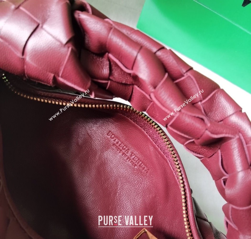 Bottega Veneta Mini Jodie Hobo Bag in Intrecciato Lambskin Dark Burgundy 2025 651876 (WT-250205079)