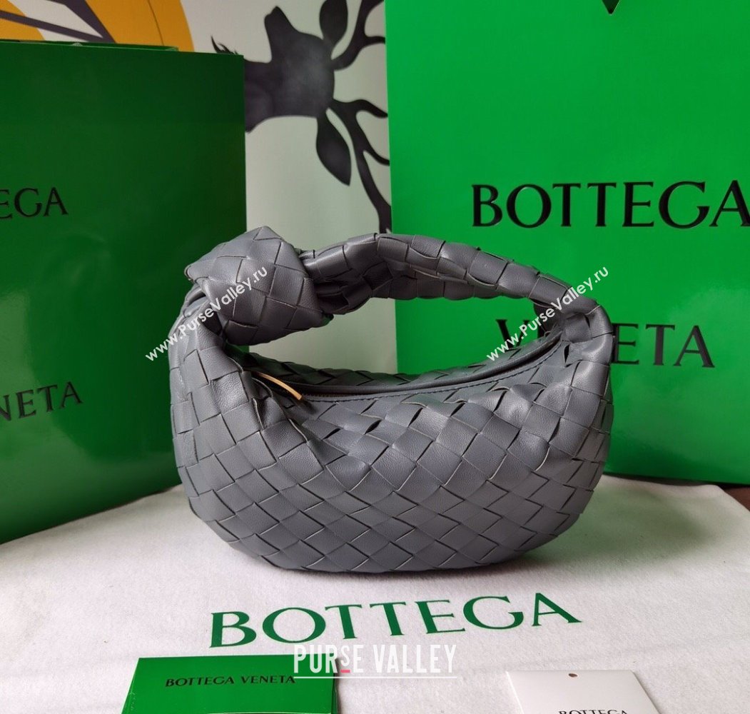 Bottega Veneta Mini Jodie Hobo Bag in Intrecciato Lambskin Dark Grey 2025 651876 (WT-250205085)