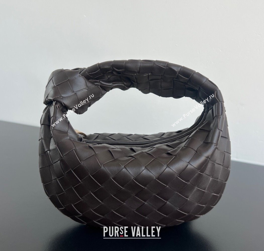Bottega Veneta Mini Jodie Hobo Bag in Intrecciato Lambskin Chocolate Brown 2025 651876 (WT-250205088)