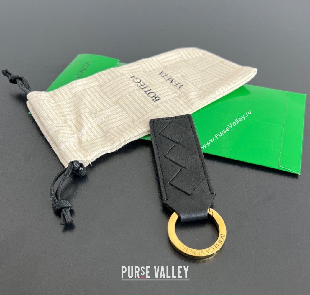 Bottega Veneta Tab Keyring in Intreccio Leather Black/Gold 2025 800553 (WT-250205036)