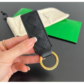 Bottega Veneta Tab Keyring in Intreccio Leather Black/Gold 2025 800553 (WT-250205036)