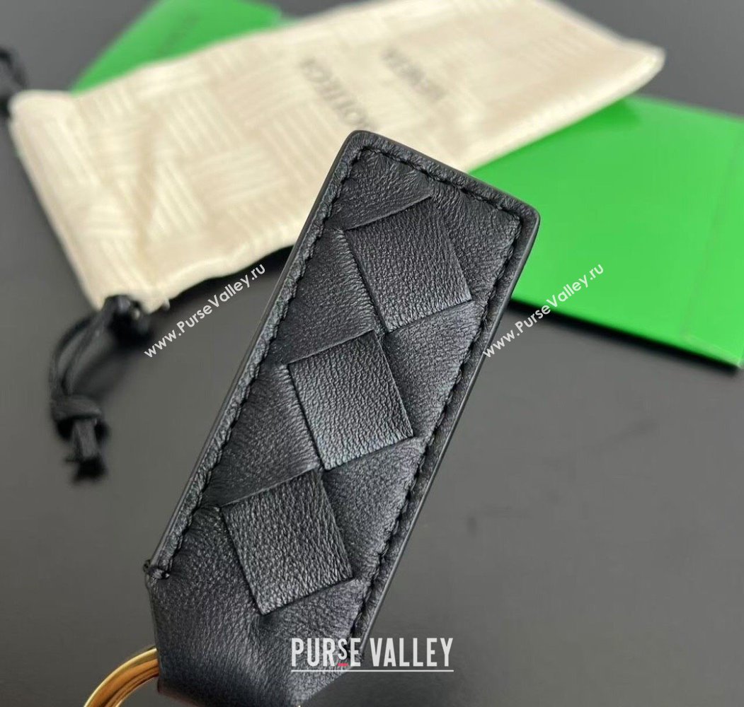 Bottega Veneta Tab Keyring in Intreccio Leather Black/Gold 2025 800553 (WT-250205036)