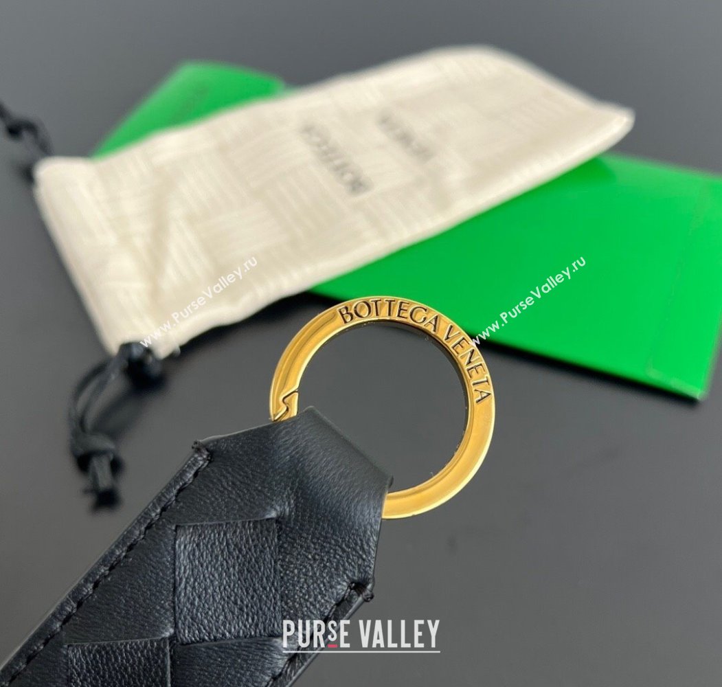 Bottega Veneta Tab Keyring in Intreccio Leather Black/Gold 2025 800553 (WT-250205036)