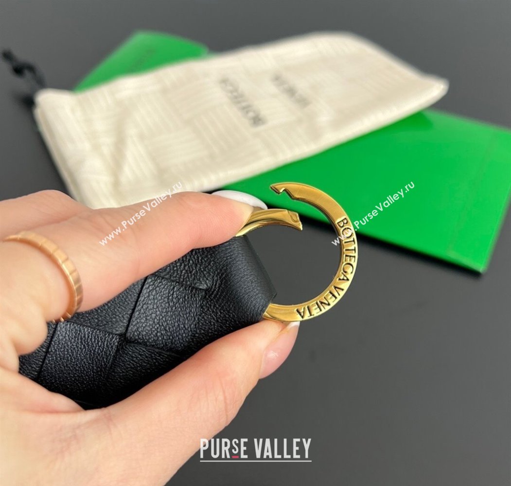 Bottega Veneta Tab Keyring in Intreccio Leather Black/Gold 2025 800553 (WT-250205036)