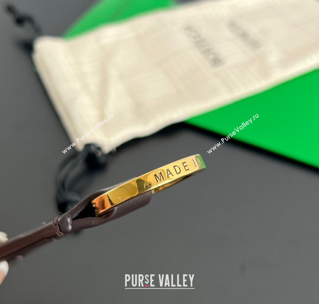 Bottega Veneta Tab Keyring in Intreccio Leather Fondant Brown/Gold 2025 800553 (WT-250205038)