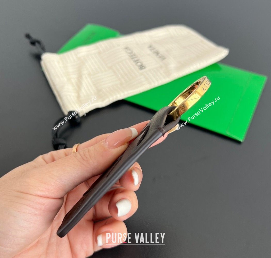 Bottega Veneta Tab Keyring in Intreccio Leather Fondant Brown/Gold 2025 800553 (WT-250205038)