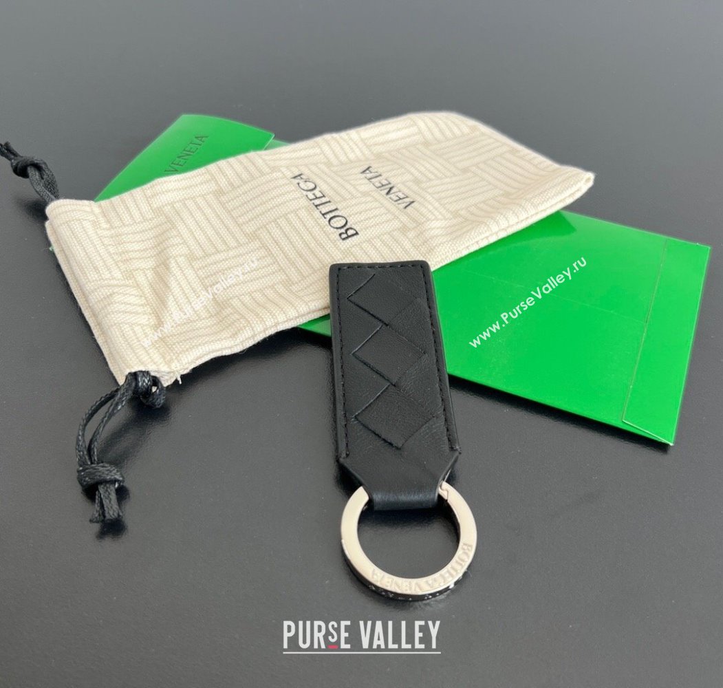 Bottega Veneta Tab Keyring in Intreccio Leather Black/Silver 2025 800553 (WT-250205037)