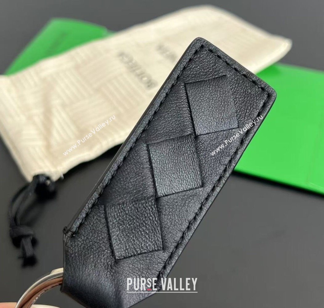 Bottega Veneta Tab Keyring in Intreccio Leather Black/Silver 2025 800553 (WT-250205037)