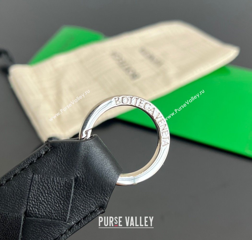 Bottega Veneta Tab Keyring in Intreccio Leather Black/Silver 2025 800553 (WT-250205037)