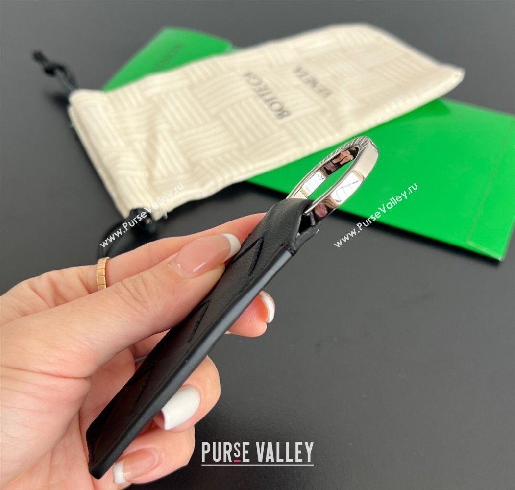 Bottega Veneta Tab Keyring in Intreccio Leather Black/Silver 2025 800553 (WT-250205037)