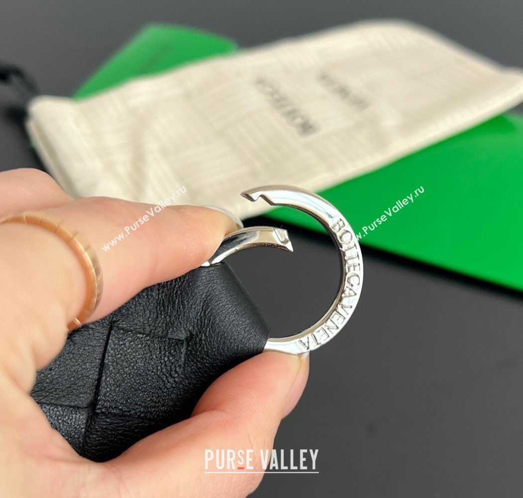 Bottega Veneta Tab Keyring in Intreccio Leather Black/Silver 2025 800553 (WT-250205037)
