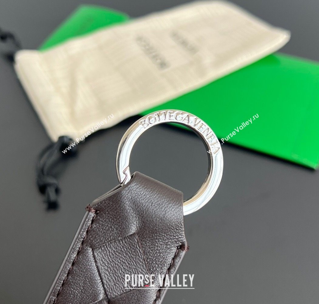 Bottega Veneta Tab Keyring in Intreccio Leather Fondant Brown/Silver 2025 800553 (WT-250205039)