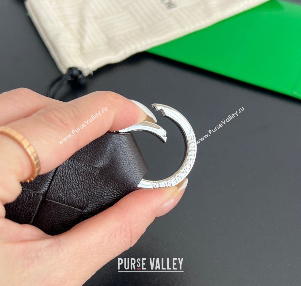 Bottega Veneta Tab Keyring in Intreccio Leather Fondant Brown/Silver 2025 800553 (WT-250205039)