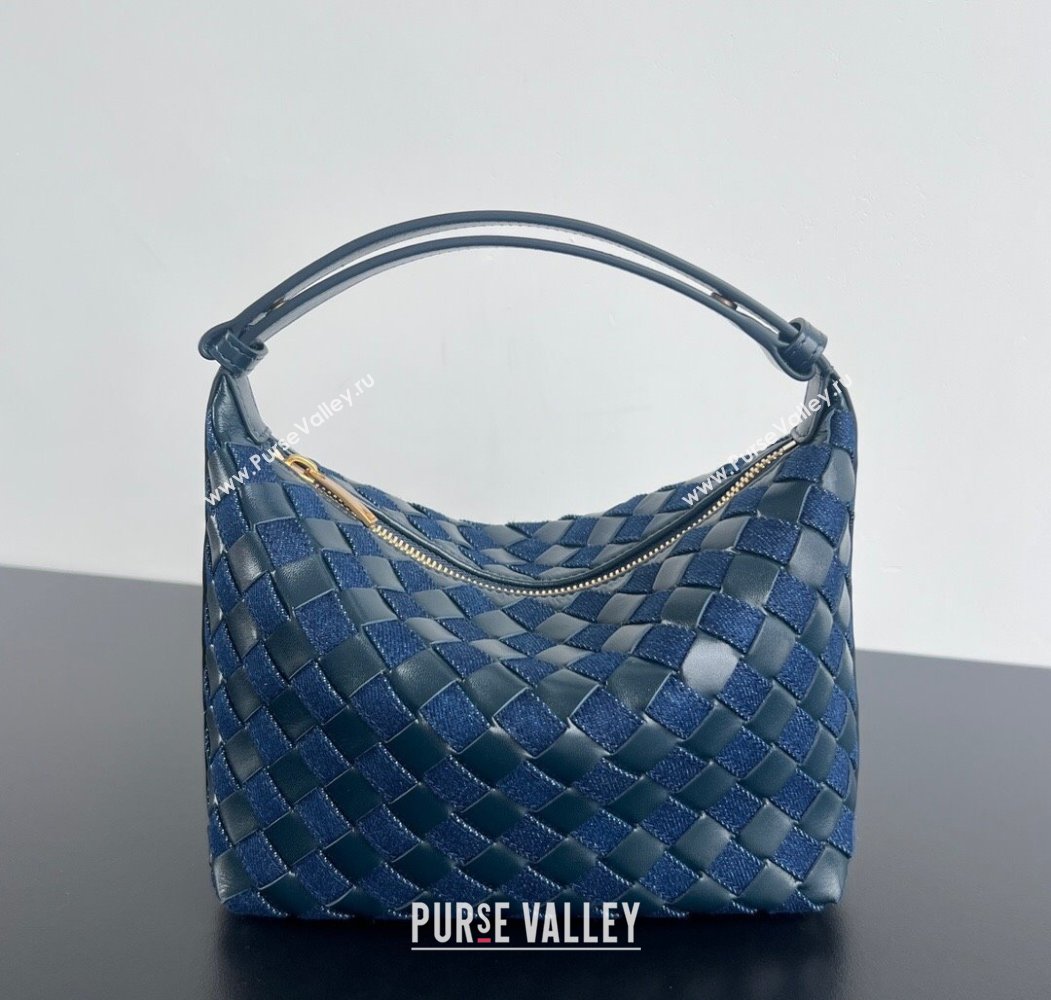 Bottega Veneta Mini Wallace Shoulder Bag in Intrecciato Leather and Denim 796393 Abyss/indigo Blue 2025 (WT-250205053)