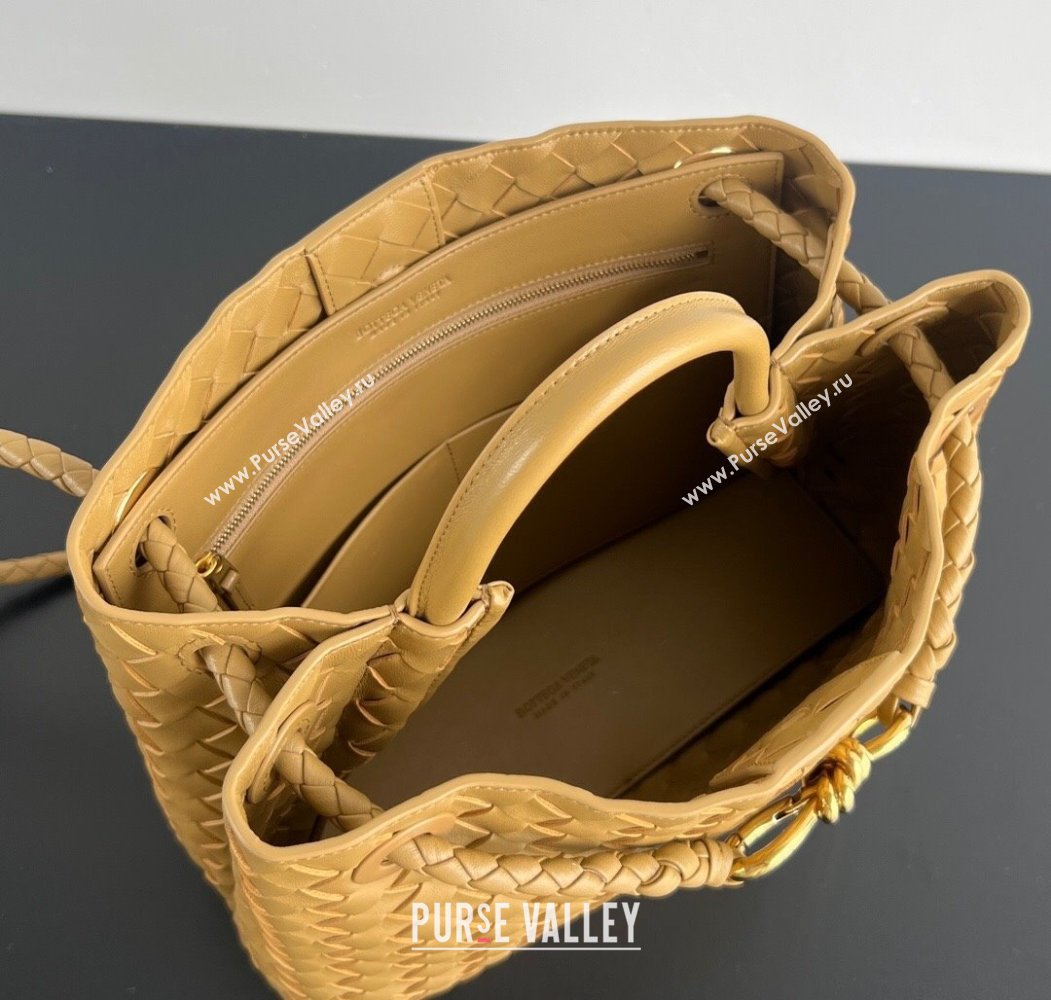 Bottega Veneta Medium Andiamo Top Handle Bag in Intrecciato Leather 743572 Apricot 2024 (WT-250205001)