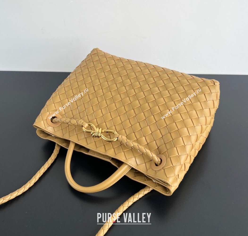 Bottega Veneta Medium Andiamo Top Handle Bag in Intrecciato Leather 743572 Apricot 2024 (WT-250205001)