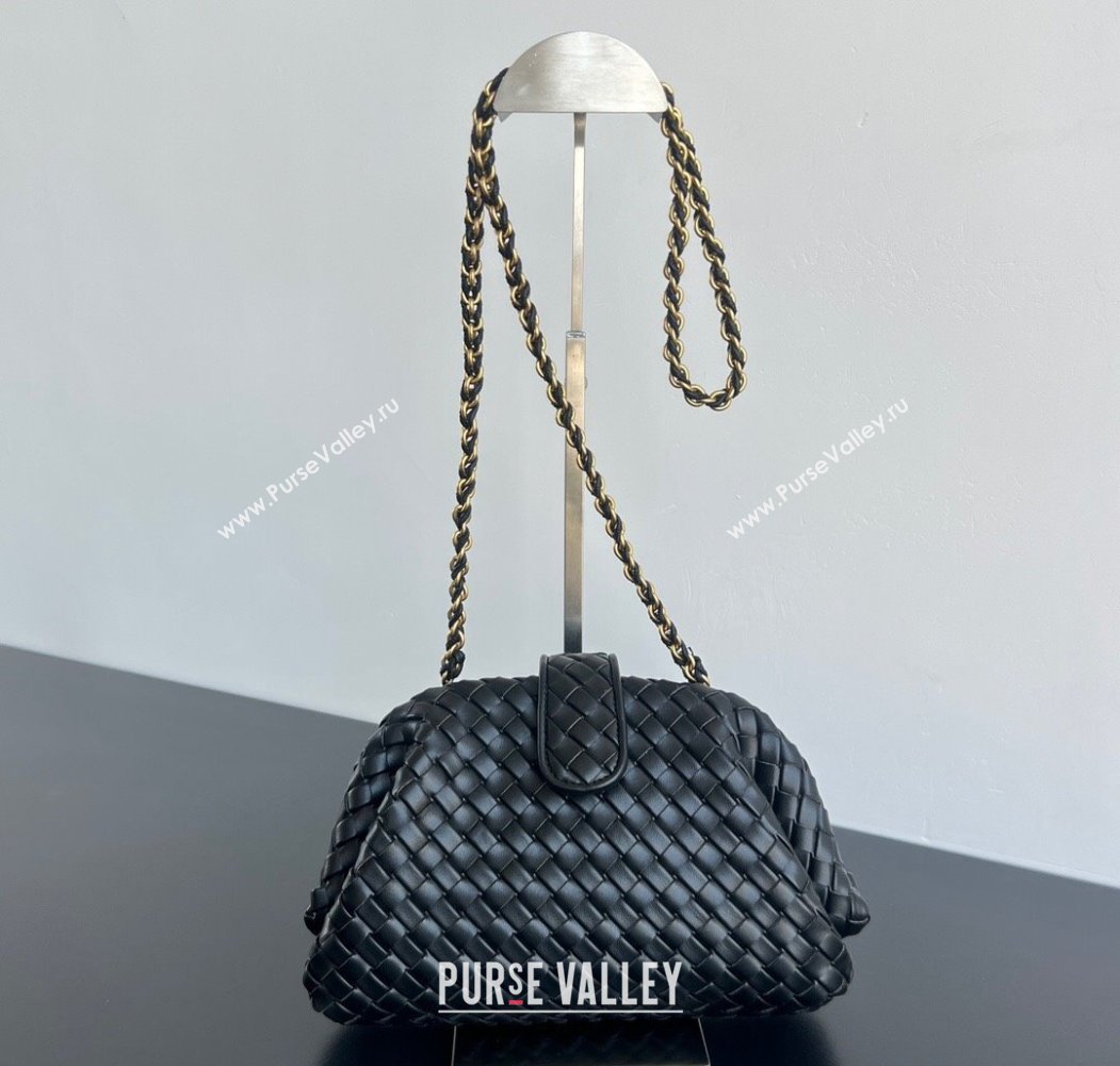 Bottega Veneta Small Lauren 1980 Chain Bag in Padded Intrecciato Leather Black 2025 804038 (WT-250205068)