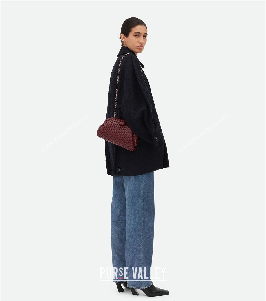 Bottega Veneta Small Lauren 1980 Chain Bag in Padded Intrecciato Leather Barolo Red 2025 804038 (WT-250205069)