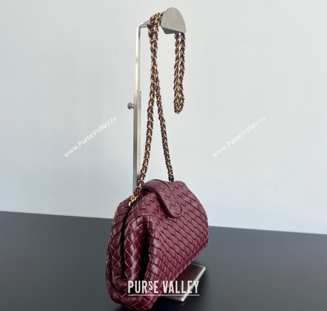 Bottega Veneta Small Lauren 1980 Chain Bag in Padded Intrecciato Leather Barolo Red 2025 804038 (WT-250205069)