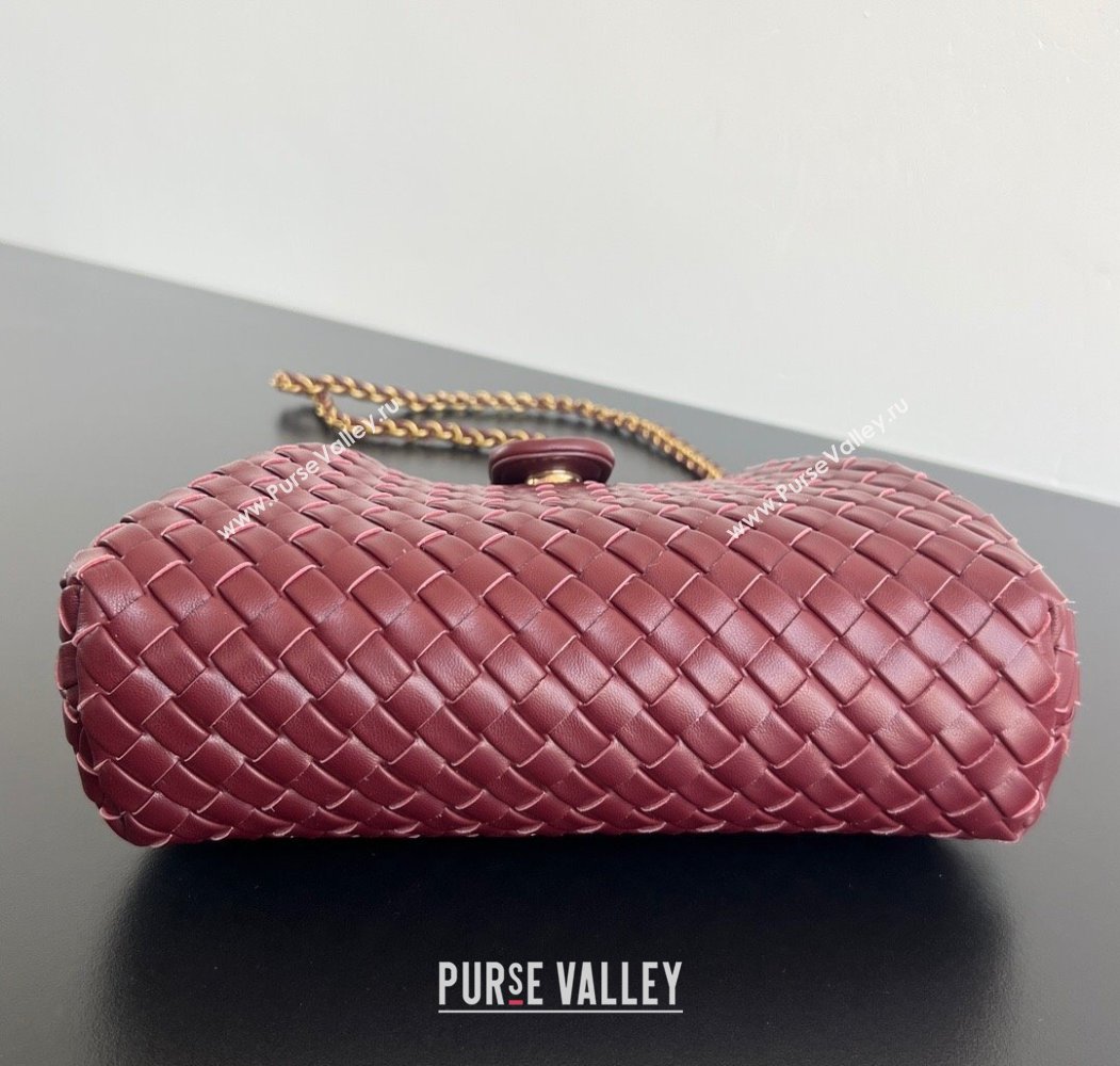 Bottega Veneta Small Lauren 1980 Chain Bag in Padded Intrecciato Leather Barolo Red 2025 804038 (WT-250205069)