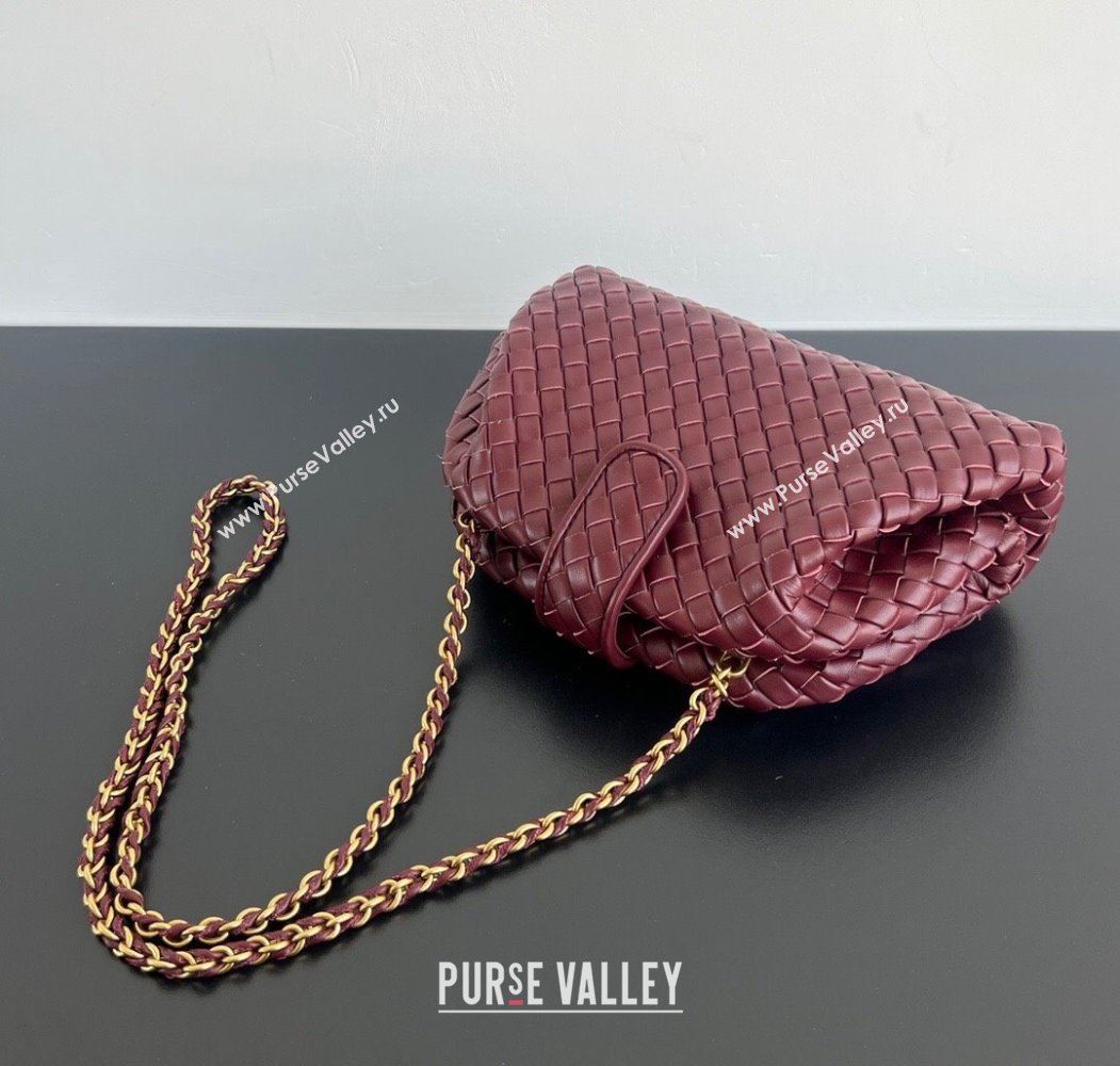 Bottega Veneta Small Lauren 1980 Chain Bag in Padded Intrecciato Leather Barolo Red 2025 804038 (WT-250205069)