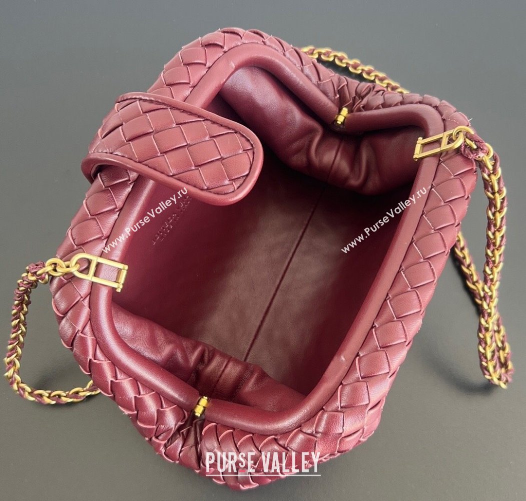 Bottega Veneta Small Lauren 1980 Chain Bag in Padded Intrecciato Leather Barolo Red 2025 804038 (WT-250205069)