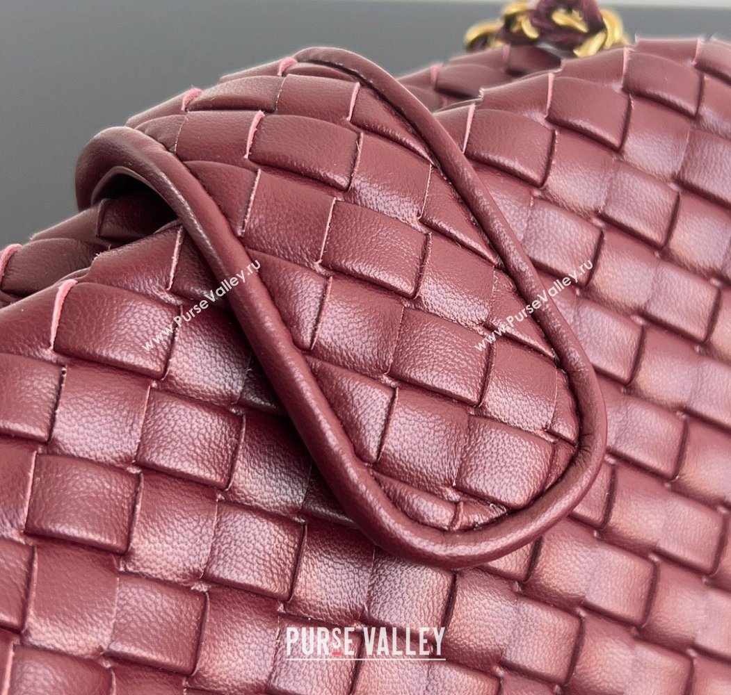 Bottega Veneta Small Lauren 1980 Chain Bag in Padded Intrecciato Leather Barolo Red 2025 804038 (WT-250205069)