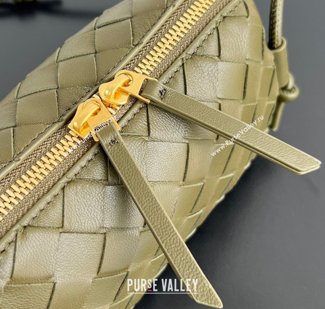 Bottega Veneta Intrecciato Leather Concert Pouch Mini bag Khaki Green 2025 794258 (WT-250205071)