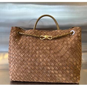 Bottega Veneta Large Andiamo Top Handle Bag in Intrecciato Suede Brown2 743575 2025 (WT-250205029)