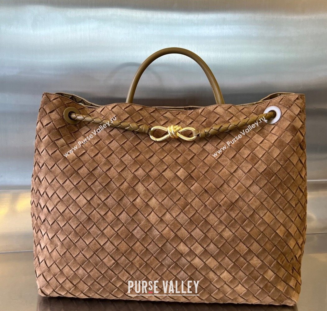 Bottega Veneta Large Andiamo Top Handle Bag in Intrecciato Suede Brown2 743575 2025 (WT-250205029)