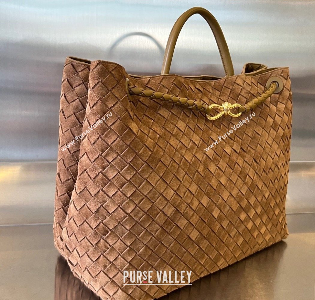 Bottega Veneta Large Andiamo Top Handle Bag in Intrecciato Suede Brown2 743575 2025 (WT-250205029)