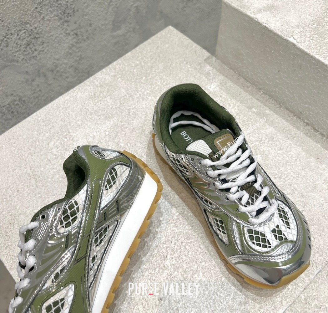 Bottega Veneta Orbit Runner Sneakers in Technical Fabric and Mesh Silver/Green 2025 (MD-250219089)