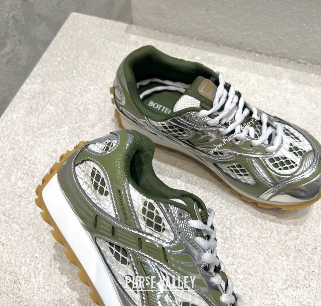 Bottega Veneta Orbit Runner Sneakers in Technical Fabric and Mesh Silver/Green 2025 (MD-250219089)