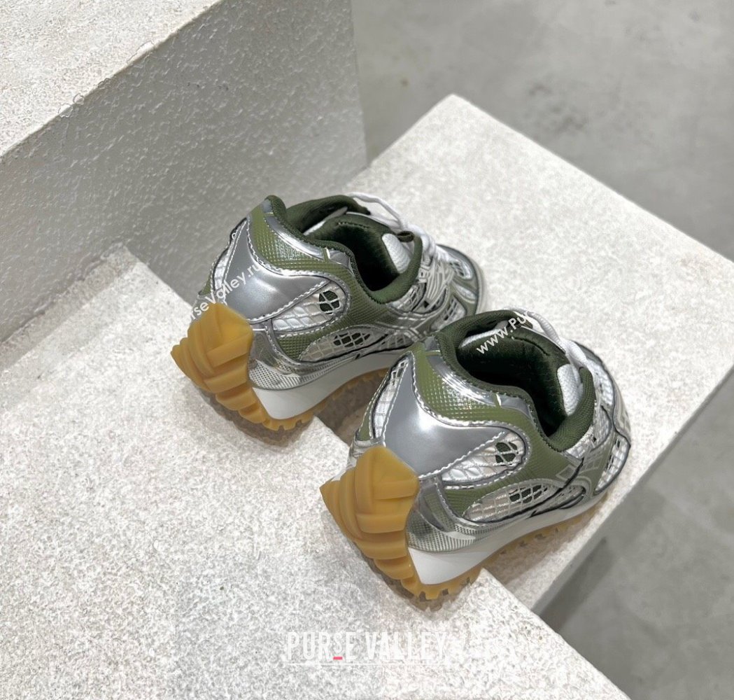 Bottega Veneta Orbit Runner Sneakers in Technical Fabric and Mesh Silver/Green 2025 (MD-250219089)