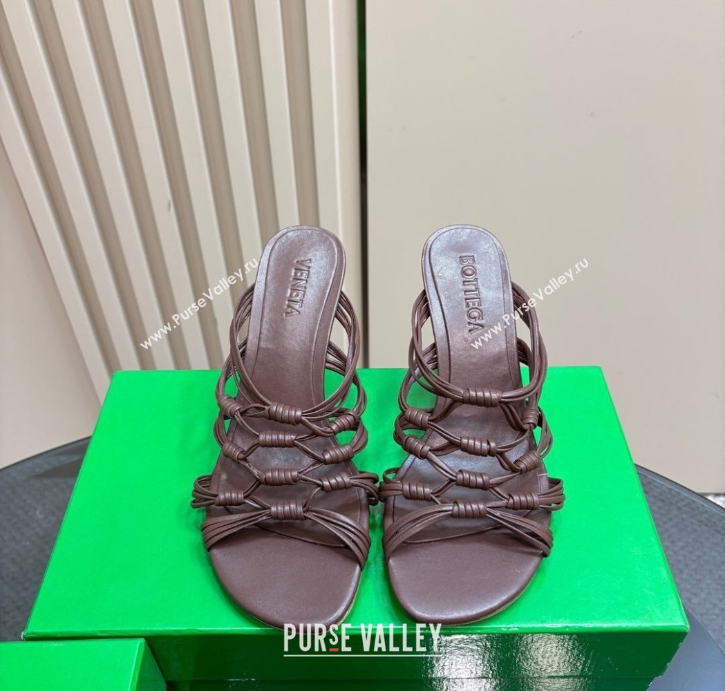 Bottega Veneta Knot Lambskin Leather Heel Slides Sandal 9.5cm Brown 2025 BV021901 (KL-250219081)