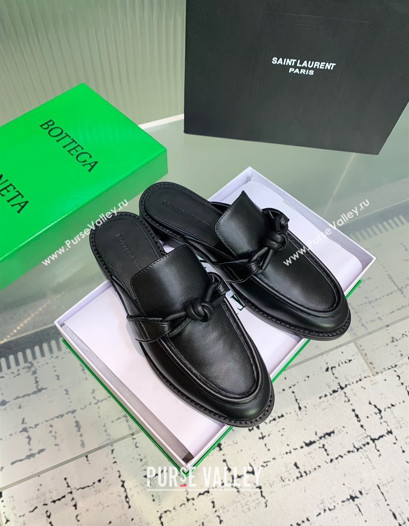 Bottega Veneta Astaire Flat Mules in Calfskin with One-Tone Knot Black 2025 (KER-250219105)