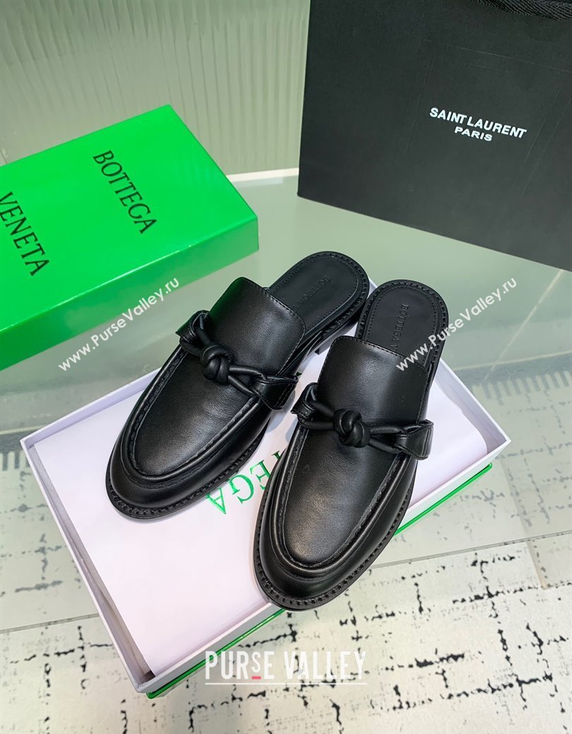 Bottega Veneta Astaire Flat Mules in Calfskin with One-Tone Knot Black 2025 (KER-250219105)