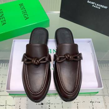 Bottega Veneta Astaire Flat Mules in Calfskin with One-Tone Knot Dark Brown 2025 (KER-250219107)