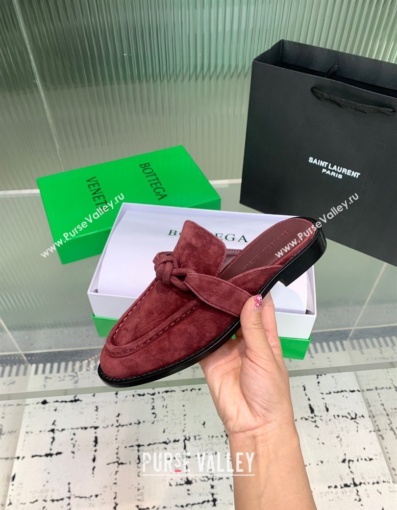 Bottega Veneta Astaire Flat Mules in Suede with One-Tone Knot Burgundy 2025 (KER-250219109)