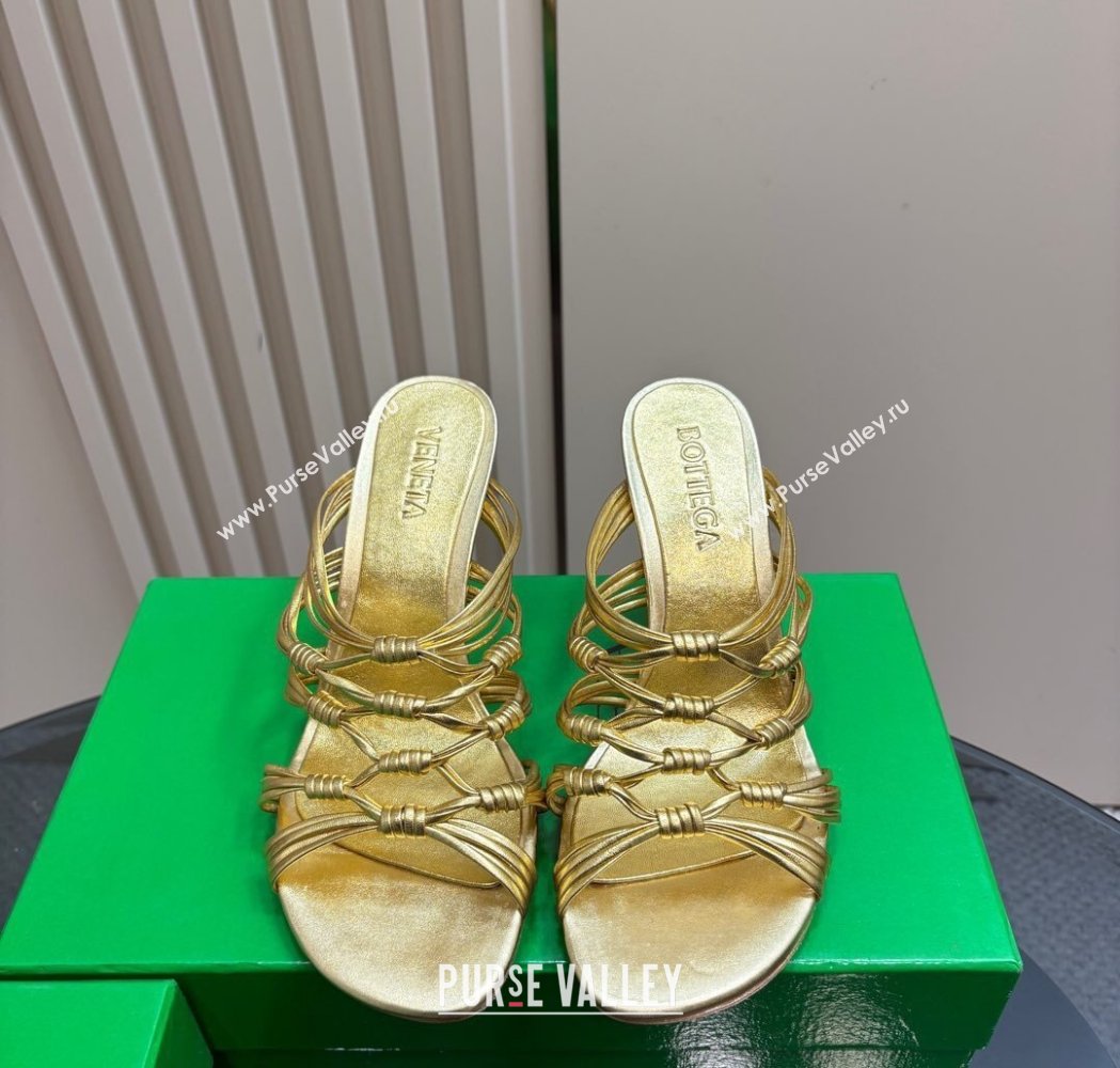 Bottega Veneta Knot Lambskin Leather Heel Slides Sandal 9.5cm Gold 2025 BV021901 (KL-250219079)