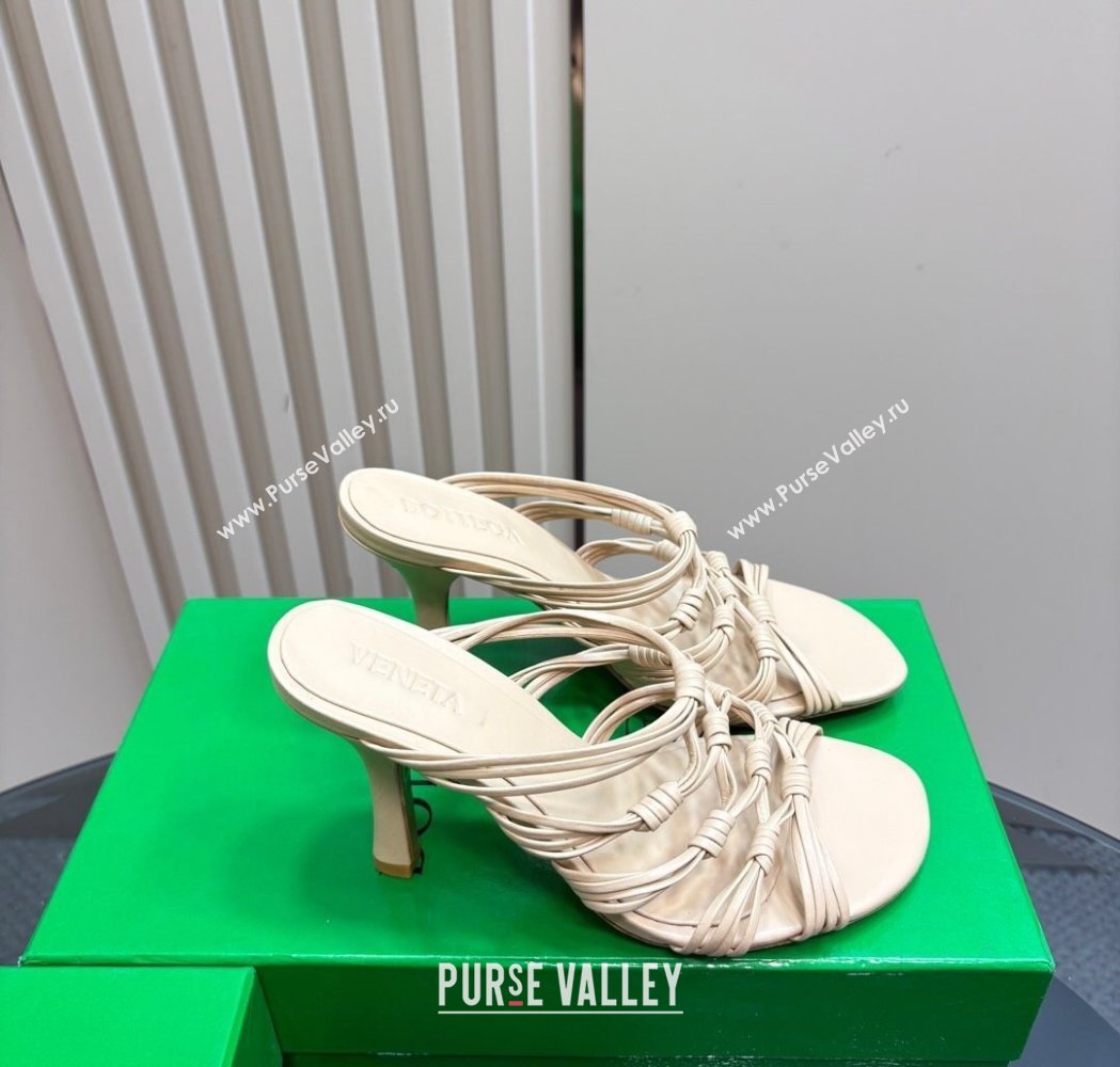 Bottega Veneta Knot Lambskin Leather Heel Slides Sandal 9.5cm Light Beige 2025 BV021901 (KL-250219082)