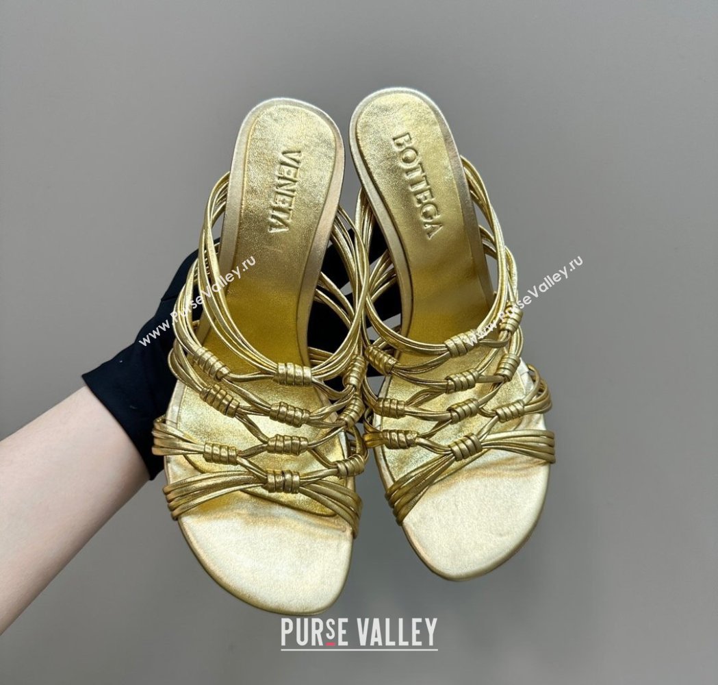 Bottega Veneta Knot Lambskin Leather Heel Slides Sandal 9.5cm Gold 2025 BV021901 (KL-250219079)