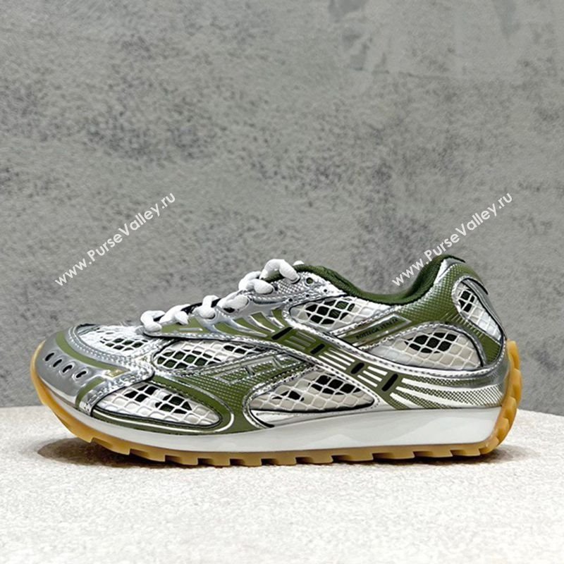 Bottega Veneta Orbit Runner Sneakers in Technical Fabric and Mesh Silver/Green 2025 (MD-250219089)