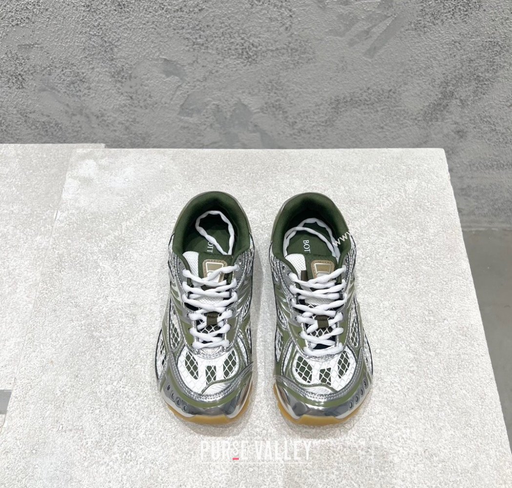 Bottega Veneta Orbit Runner Sneakers in Technical Fabric and Mesh Silver/Green 2025 (MD-250219089)